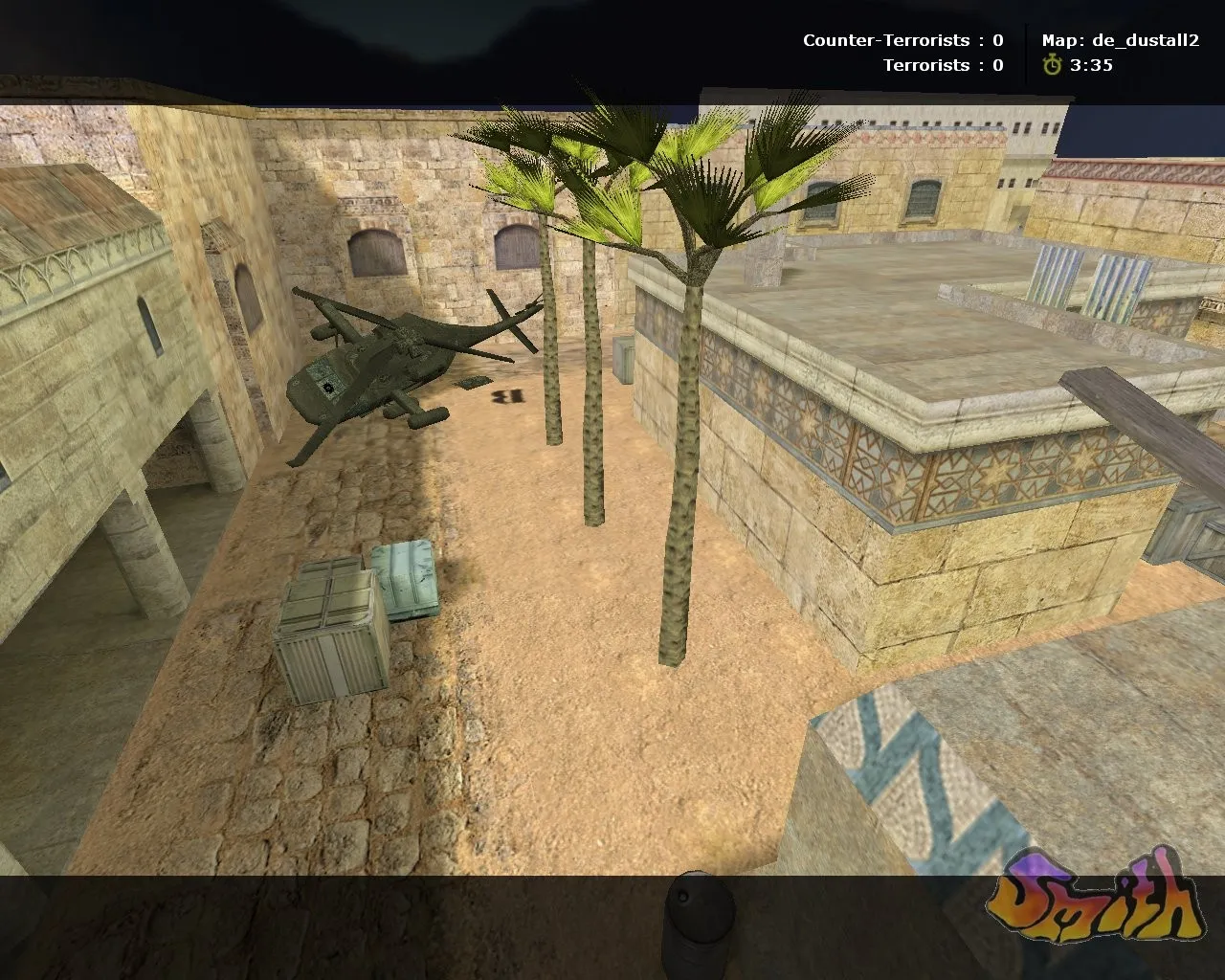 Скриншот Карта de_dustall2 для CS 1.6: баланс сторон, точки, .nav для ботов и оптимизация wpoly/epoly