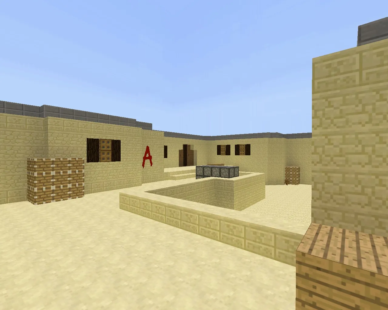 Скриншот  Карта de_dust2_minecraft для CS 1.6: классический Dust2, текстуры в стиле Minecraft, точки, боты, оптимизация