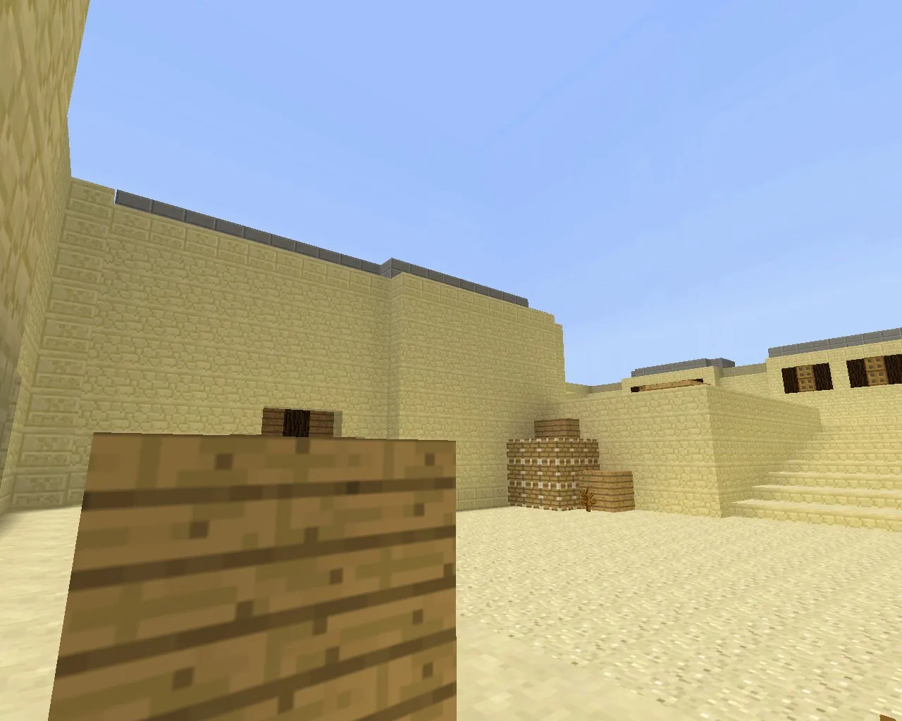 Скриншот  Карта de_dust2_minecraft для CS 1.6: классический Dust2, текстуры в стиле Minecraft, точки, боты, оптимизация