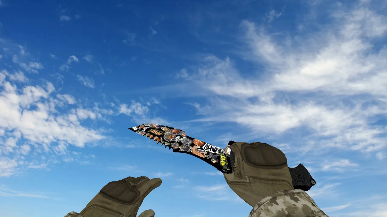 Скриншот Модель v_ и p_ ножа Huntsman Knife Sticker Bomb для CS 1.6: звуки, анимация осмотра, качество текстур