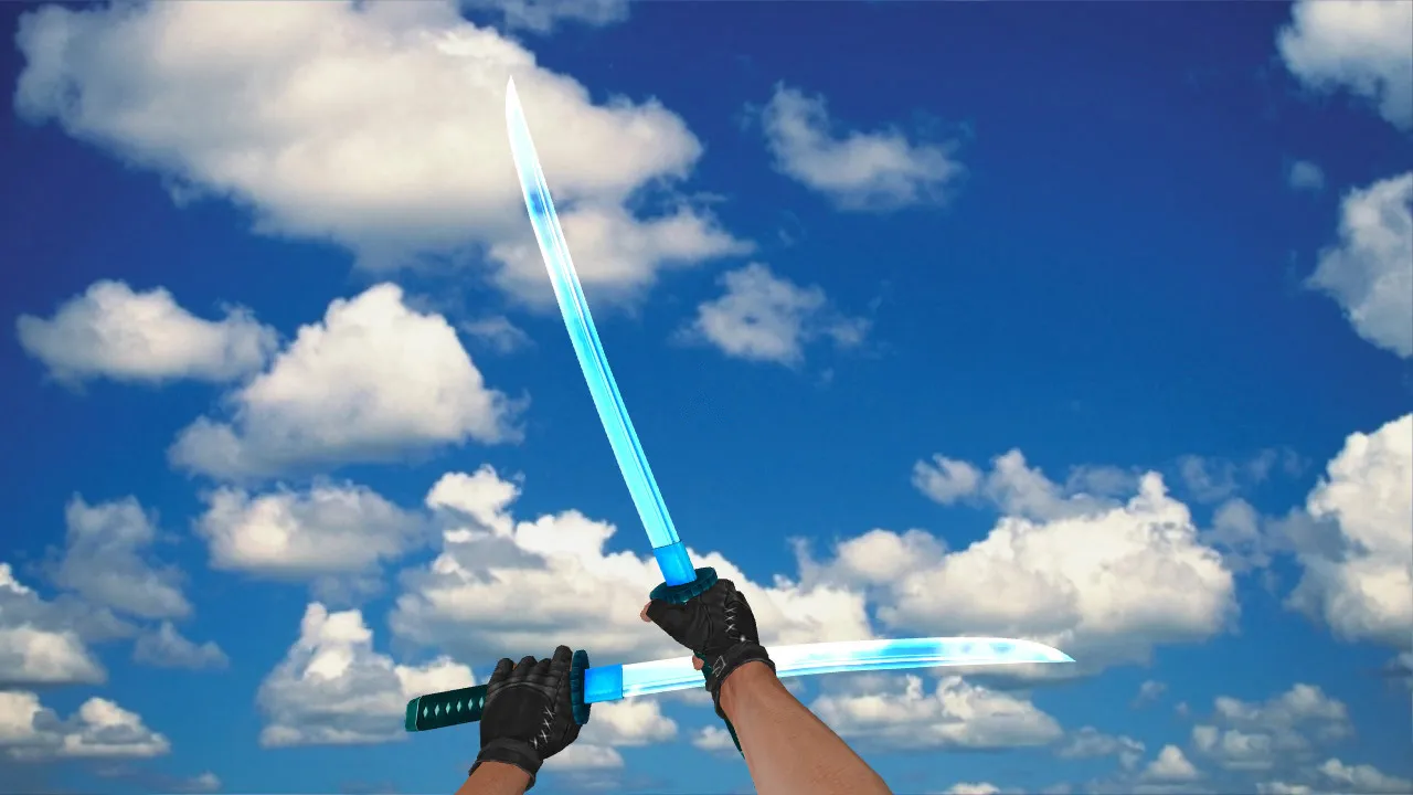 Скриншот Модель ножа Dual Katana Crystal для CS 1.6: v_ и p_ модели, звуки, анимация осмотра, качество текстур