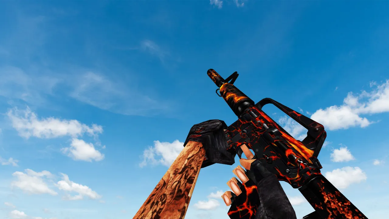 Скриншот Модель «M4A1 Fire» v_m4a1_fire p_m4a1_fire w_m4a1_fire для CS 1.6: звуки, осмотр, текстуры