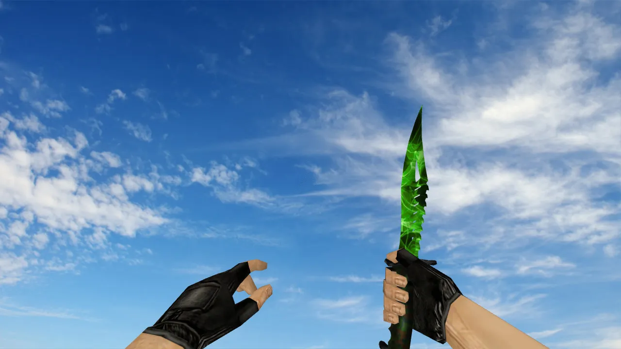 Скриншот Модель ножа Nautilus Green Fire v_knife для CS 1.6: звуки, анимация осмотра, качество текстур и точная модель