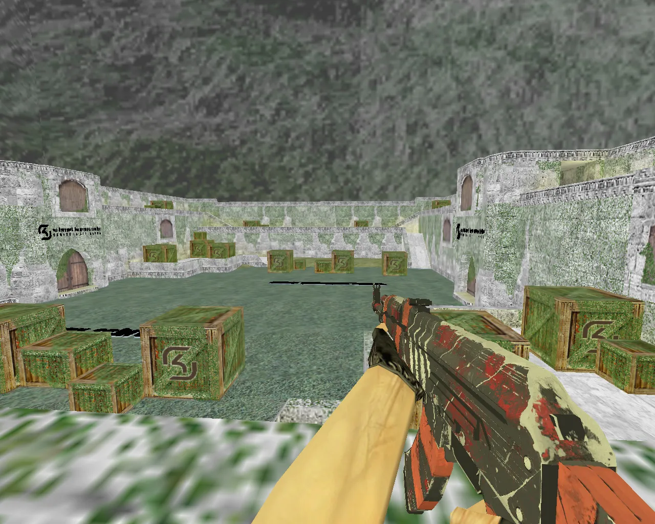 Скриншот  aim_sk_ak_m4 для CS 1.6: тренировка прицела и контроля отдачи, точки для AWP/AK/M4, боты и стабильный геймплей