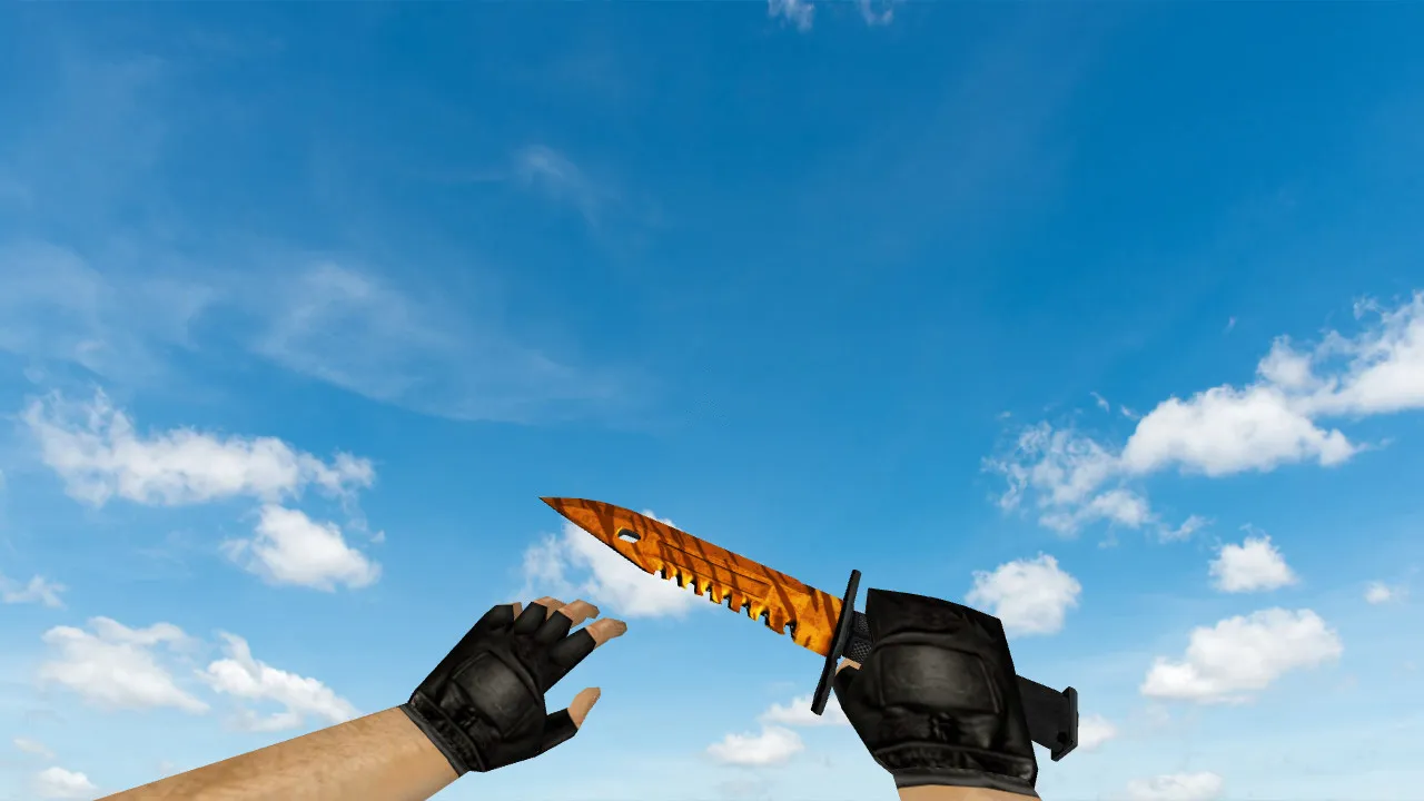 Скриншот Модель ножа v_ и p_ «Штык-нож M9 “Зуб тигра”» для CS 1.6: звуки, анимация осмотра, текстуры