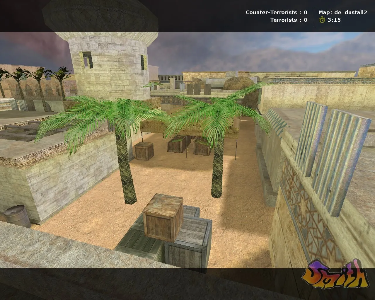 Скриншот Карта de_dustall2 для CS 1.6: баланс сторон, точки, .nav для ботов и оптимизация wpoly/epoly