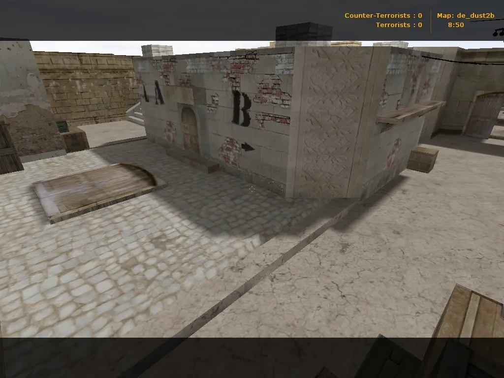 Скриншот de_dust2b карта для CS 1.6: точки, ротации, .nav и оптимизация wpoly/epoly