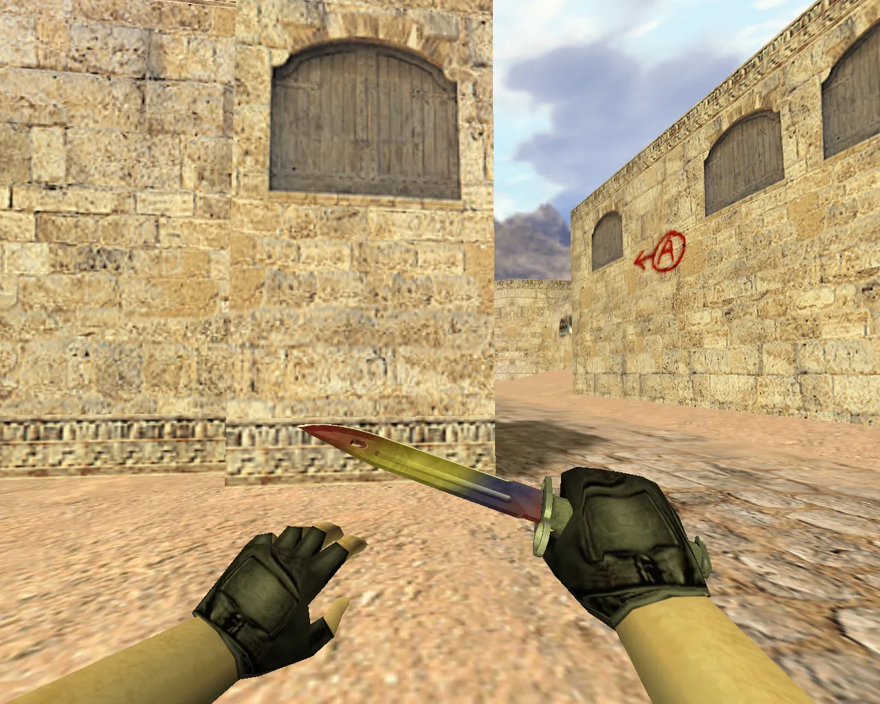 Скриншот Модель ножа «Штык-нож Мраморный градиент» v_, p_, w_ для CS 1.6: звуки, анимация осмотра, текстуры