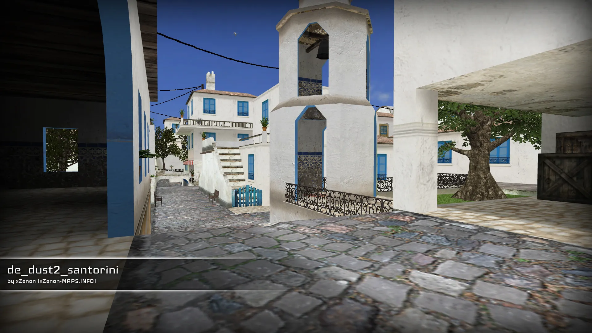 Скриншот  de_dust2_santorini_b2 — DE карта для CS 1.6: точки, маршруты, .nav и оптимизация wpoly/epoly