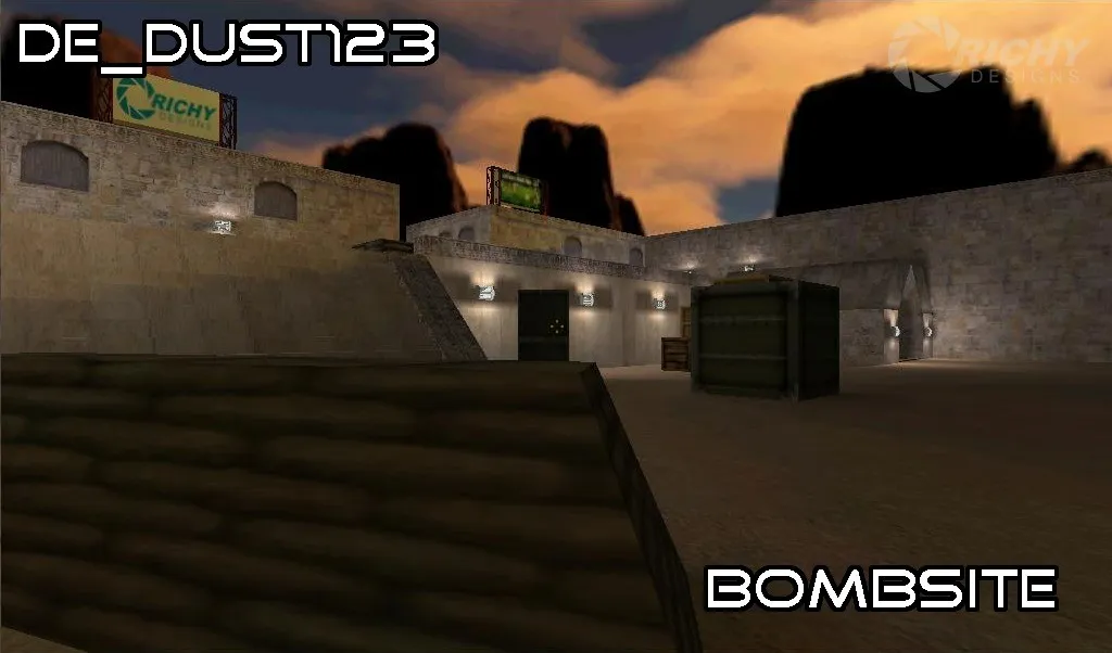 Скриншот  de_dust123 — карта для CS 1.6: тактики за CT и T, точки контроля, .nav и оптимизация wpoly/epoly