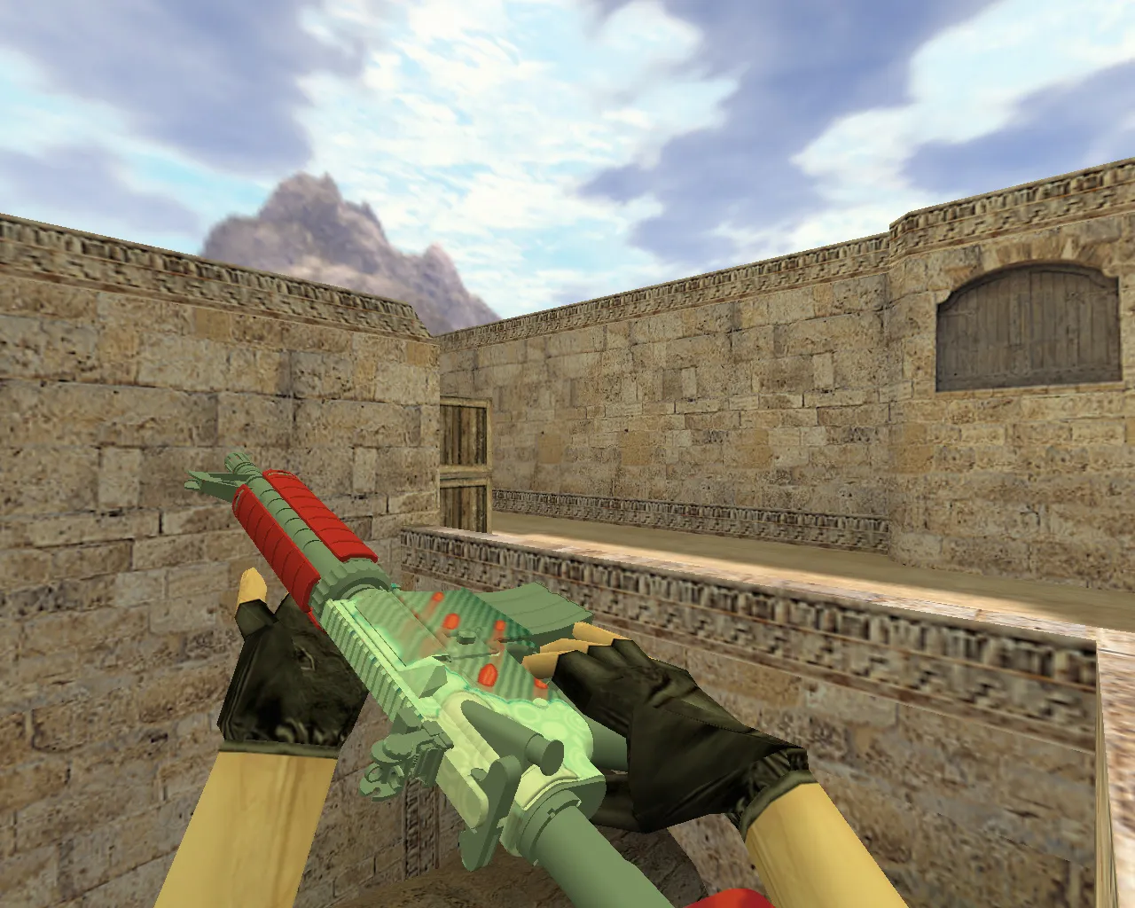 Скриншот Модель M4A4 «Дождь из пуль» v_m4a4p для CS 1.6: текстуры, звук, анимация осмотра и настройка оружия