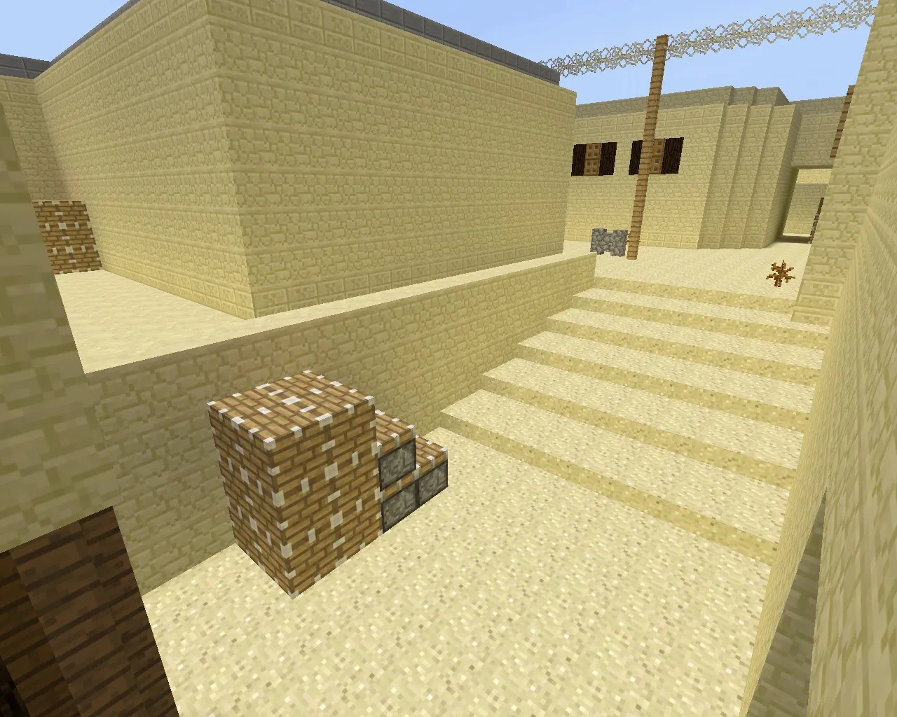 Скриншот  Карта de_dust2_minecraft для CS 1.6: классический Dust2, текстуры в стиле Minecraft, точки, боты, оптимизация