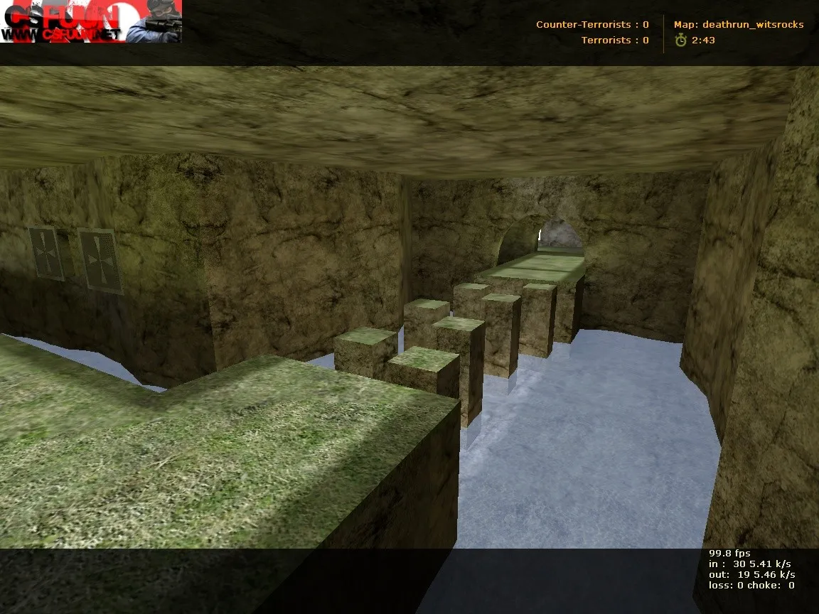 Скриншот  deathrun_witsrocks для CS 1.6: карта Deathrun, точки заразы и тайминги, .nav для ботов, оптимизация