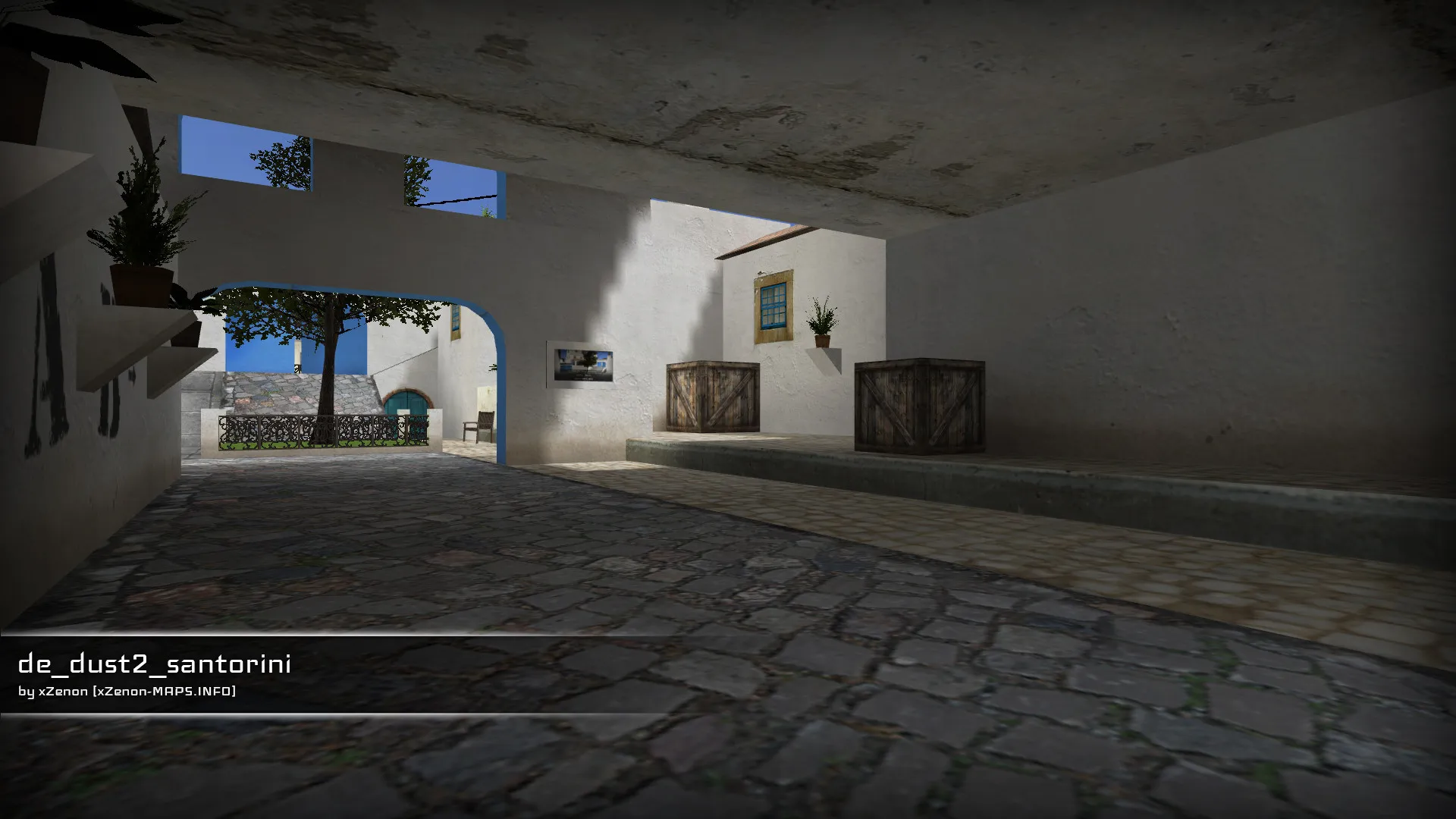 Скриншот de_dust2_santorini_b2 — DE карта для CS 1.6: точки, маршруты, .nav и оптимизация wpoly/epoly