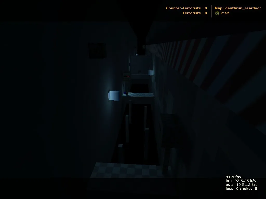 Скриншот  deathrun_reardoor для CS 1.6: рейдран с ловушками, точки для CT/T, .nav и оптимизация wpoly/epoly